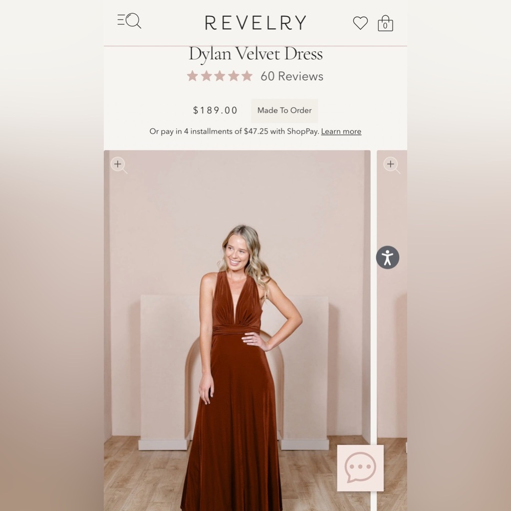Revelry Dylan Velvet Dress-621-Rust. Size 4